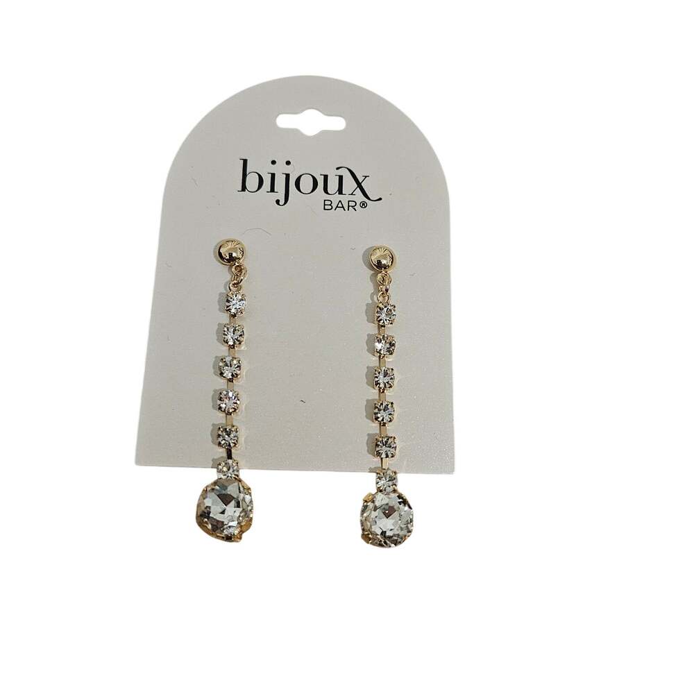 Bijoux Bar Gold Tone Crystal Rhinestone Linear Drop Dangle Earrings